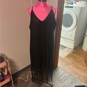 SHEIN Black Sequin Fringe Midi Dress